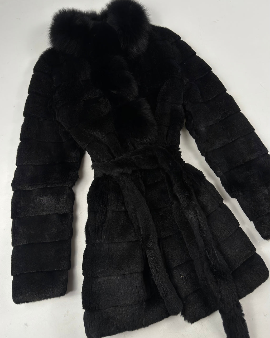 Vintage Black Fur Coat with Fox Collar — XS/M
