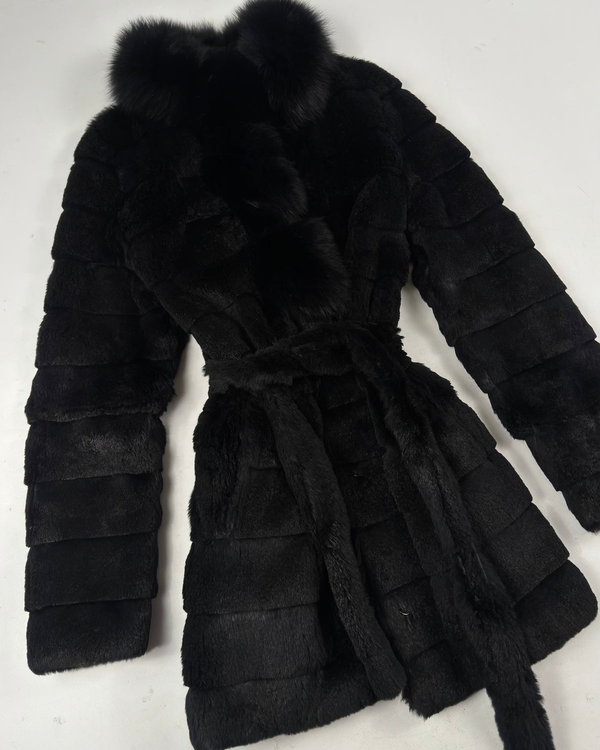 Vintage Black Fur Coat with Fox Collar — XS/M