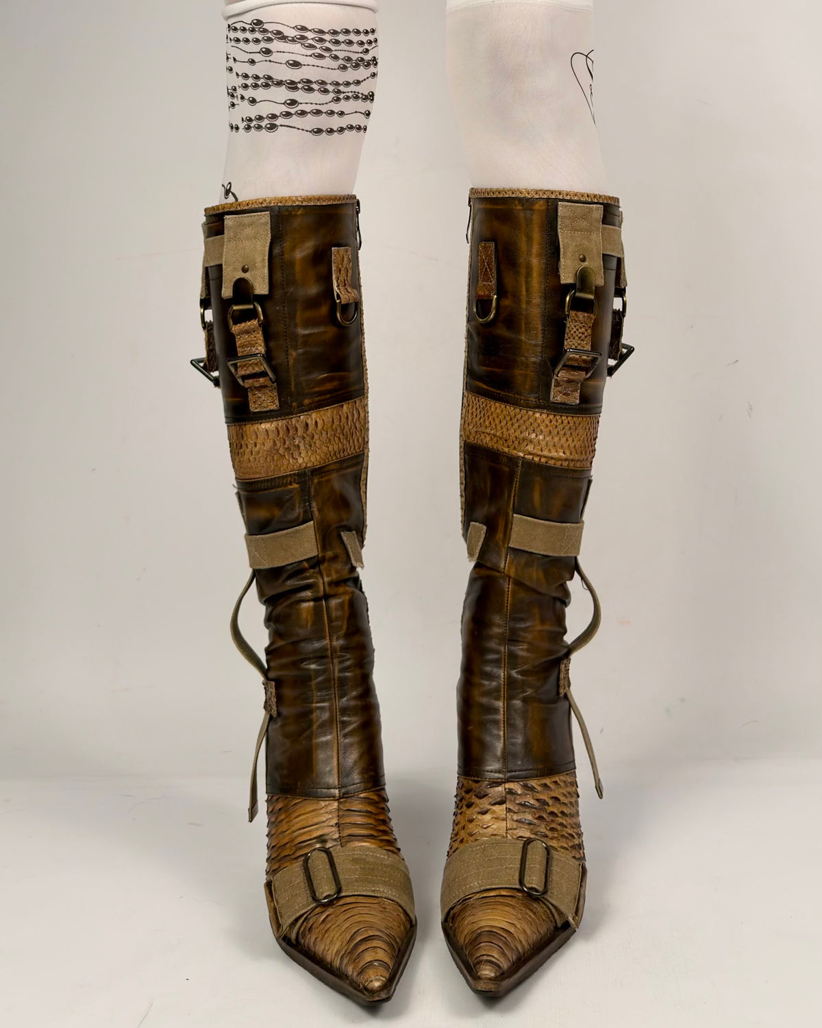 Gianmarco Lorenzi Vintage Cargo Combat Leather Boots — 37