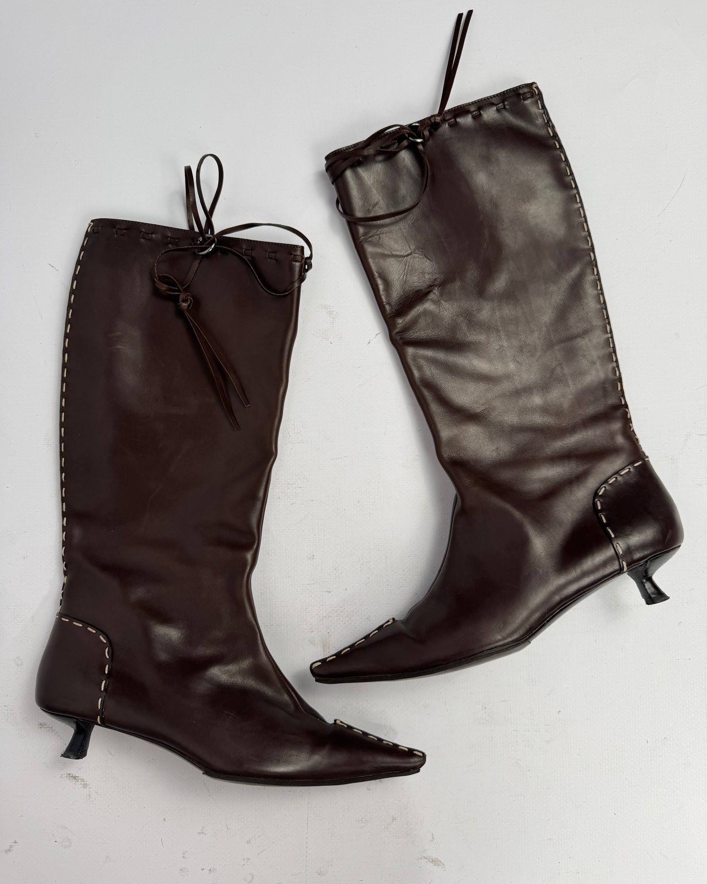 Fendi Brown Leather Kitten Heel Tube Boots — 37.5