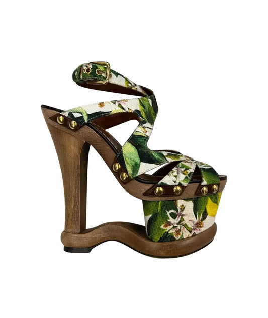 Dolce Gabbana Vintage Floral Cut Out Wedge Heels — 37