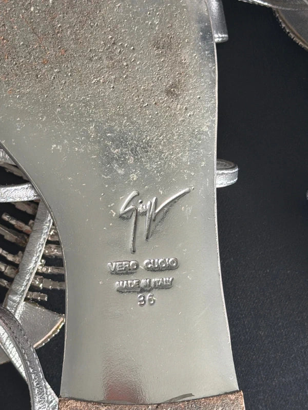 Giuseppe Zanotti Silver Fishbone Sandals — 36