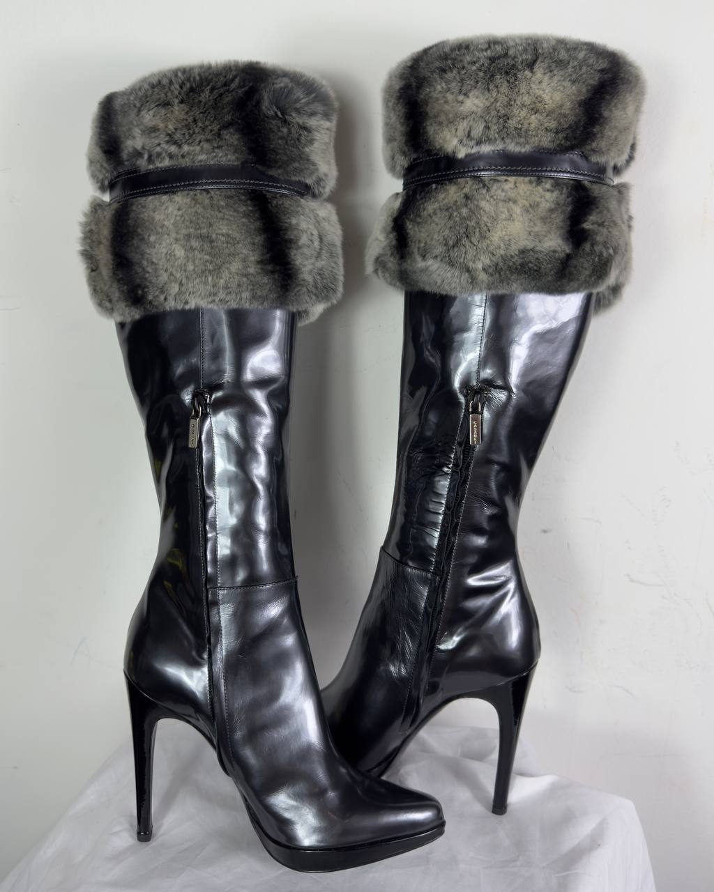 Casadei Vintage Italian Patent Leather & Fur Boots — 36