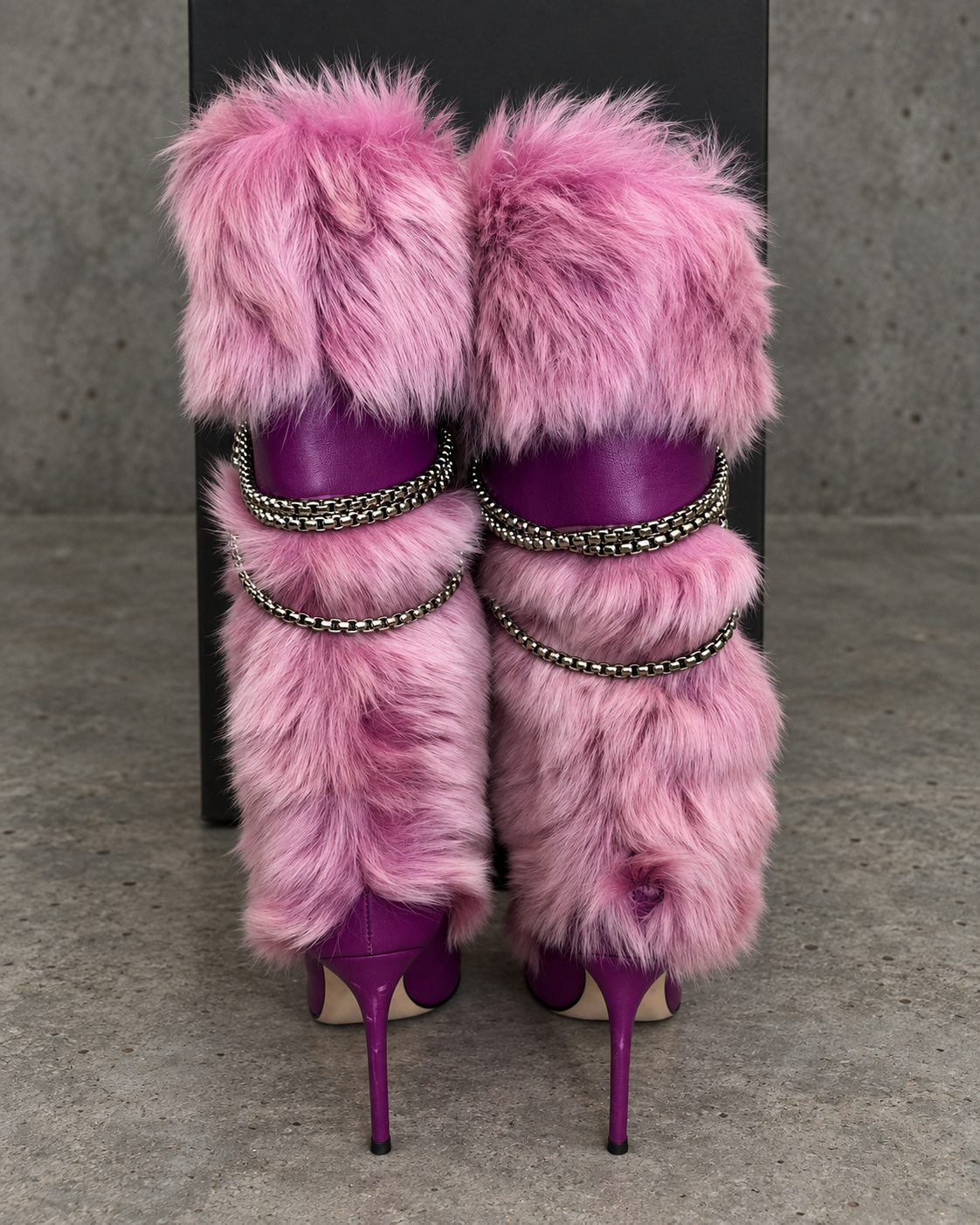 Giuseppe Zanotti Amaia Chain Faux Fur Leather Boots — 35