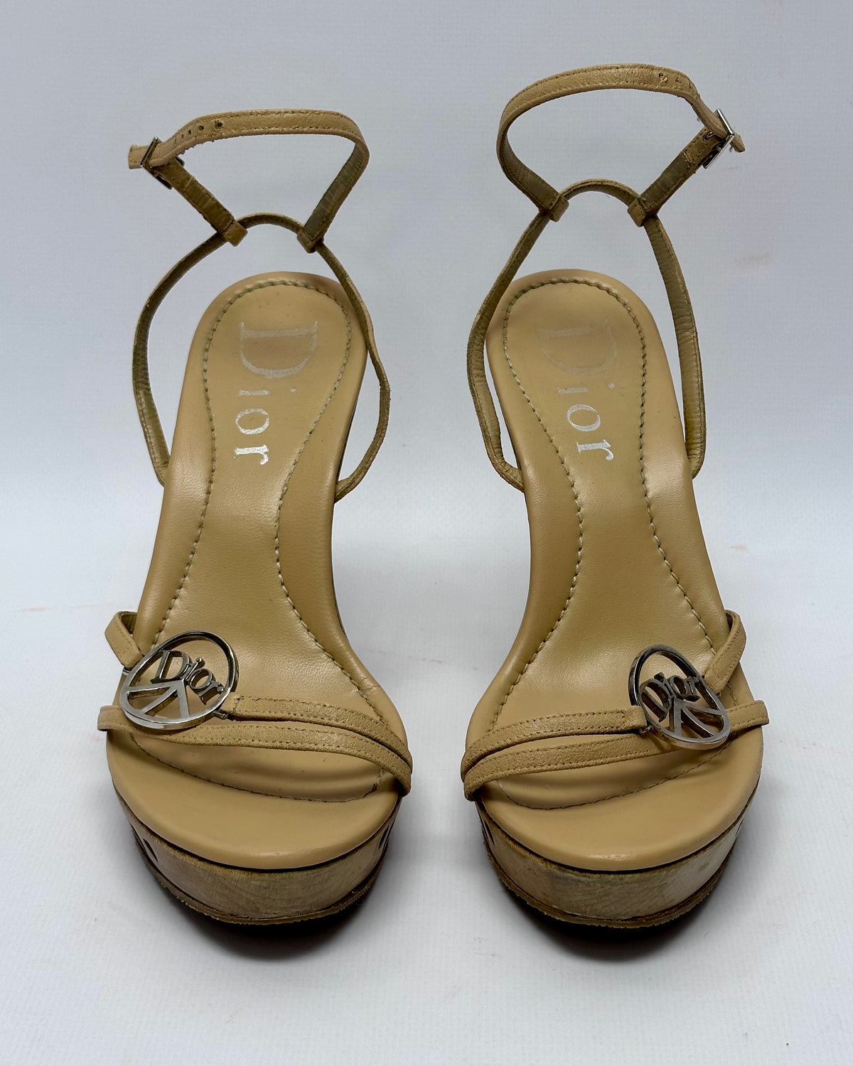 Dior Galliano Vintage Peace Wooden Wedge Heels — 39