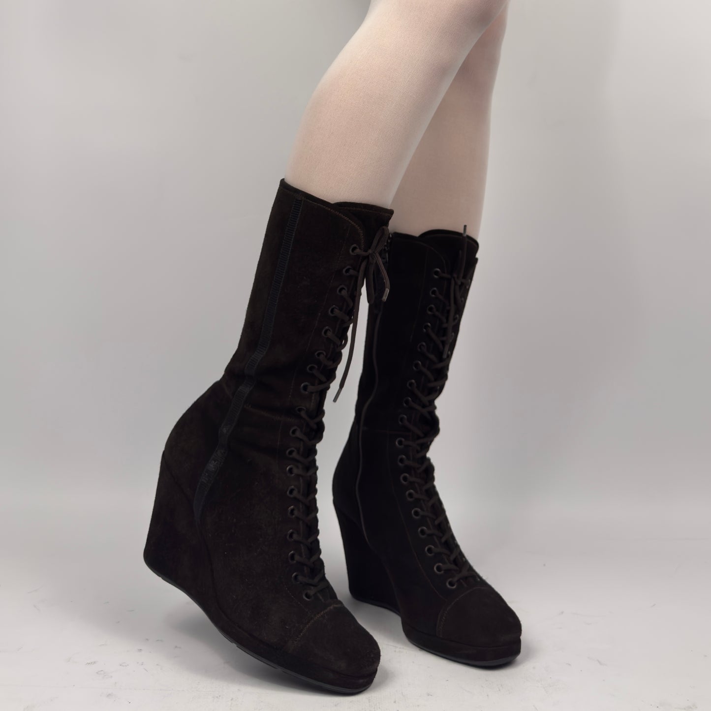 Prada Vintage Suede Wedge Boots — 37/37.5