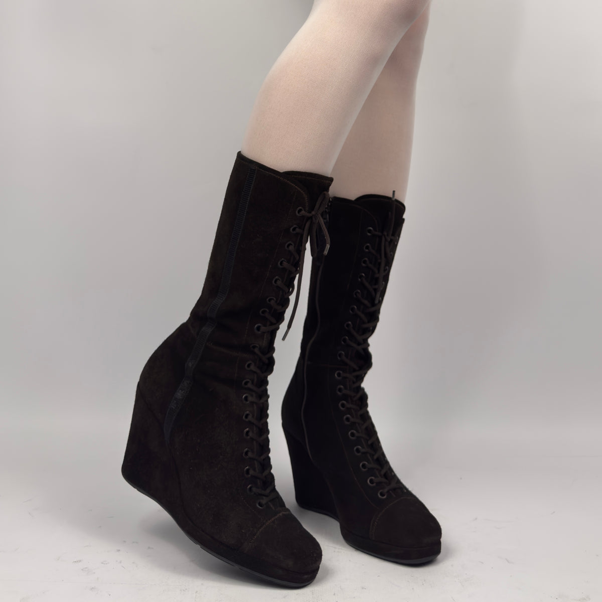 Prada Suede Wedge Boots — 37/37.5