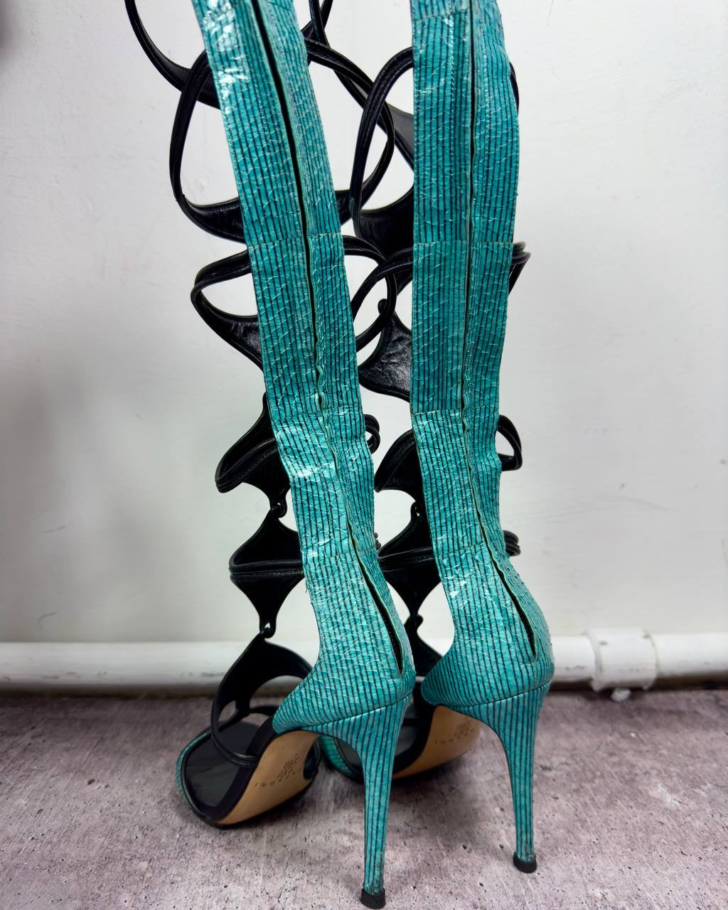 Casadei S/S 2015 Gladiator Python Leather Heel Boots — US7.5