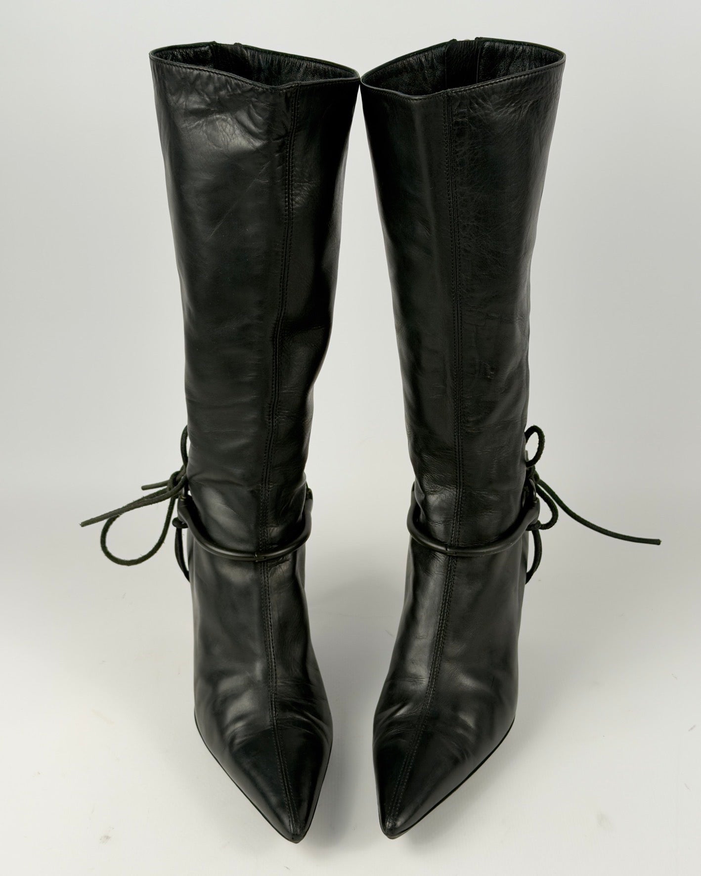 GUCCI BY TOM FORD AW99 HORSEBIT HARNESS RIDING HEEL BOOTS — 36.5