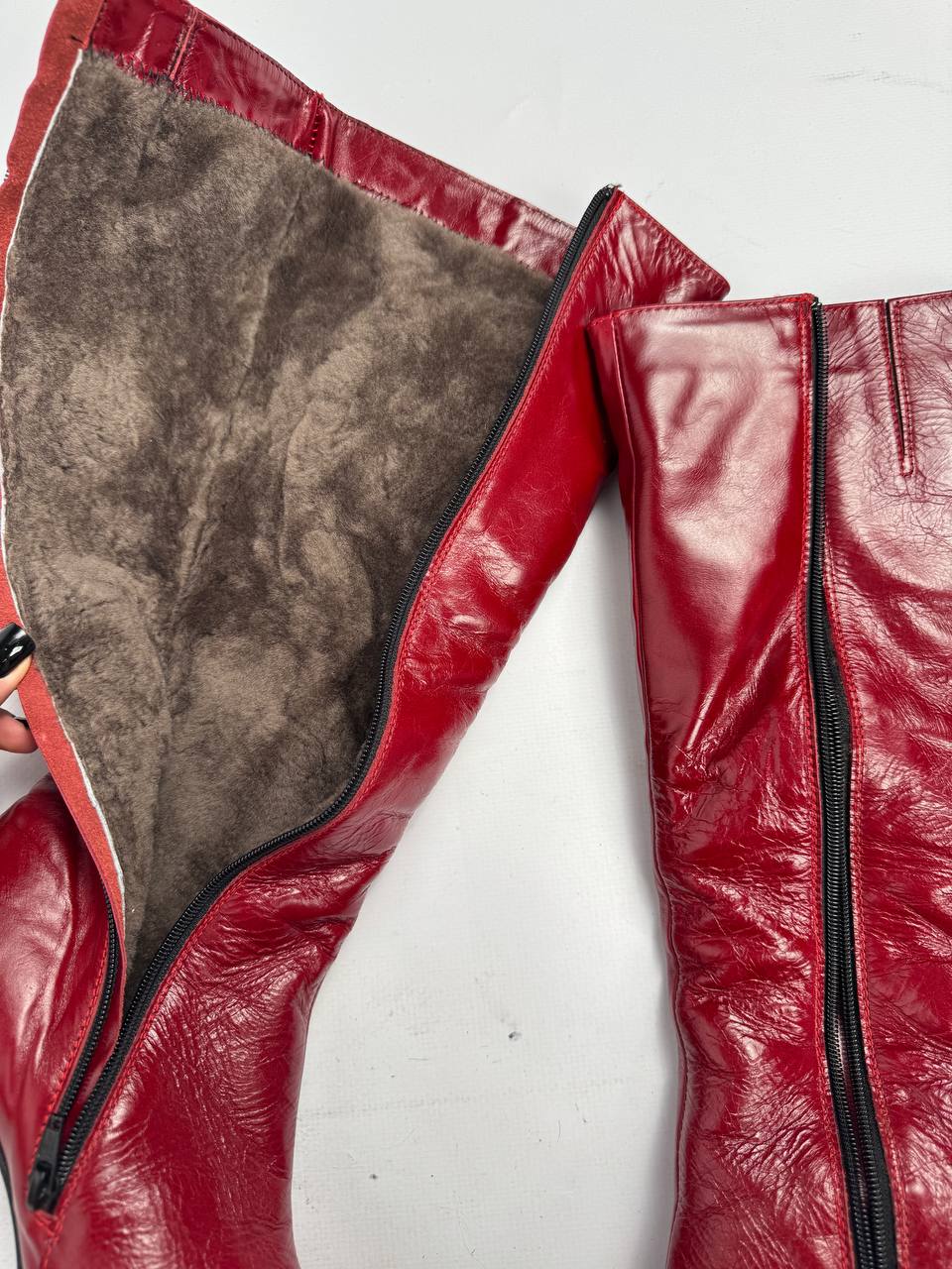 Vintage Red Leather Winter Boots — 40/40.5