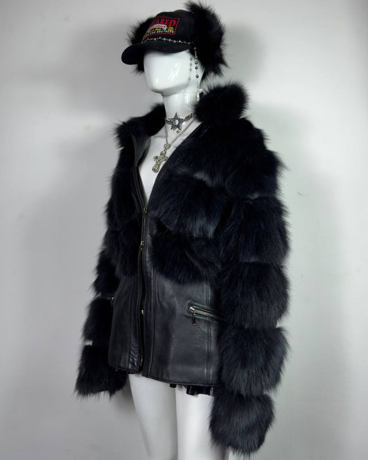 Vintage Fur Leather Jacket L/XXL