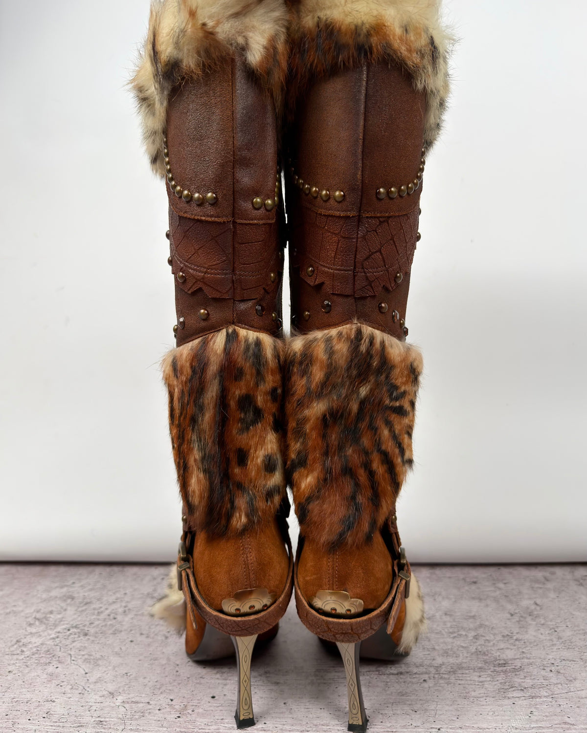 El Dantes Couture Vintage Fur Heel Boots — 37