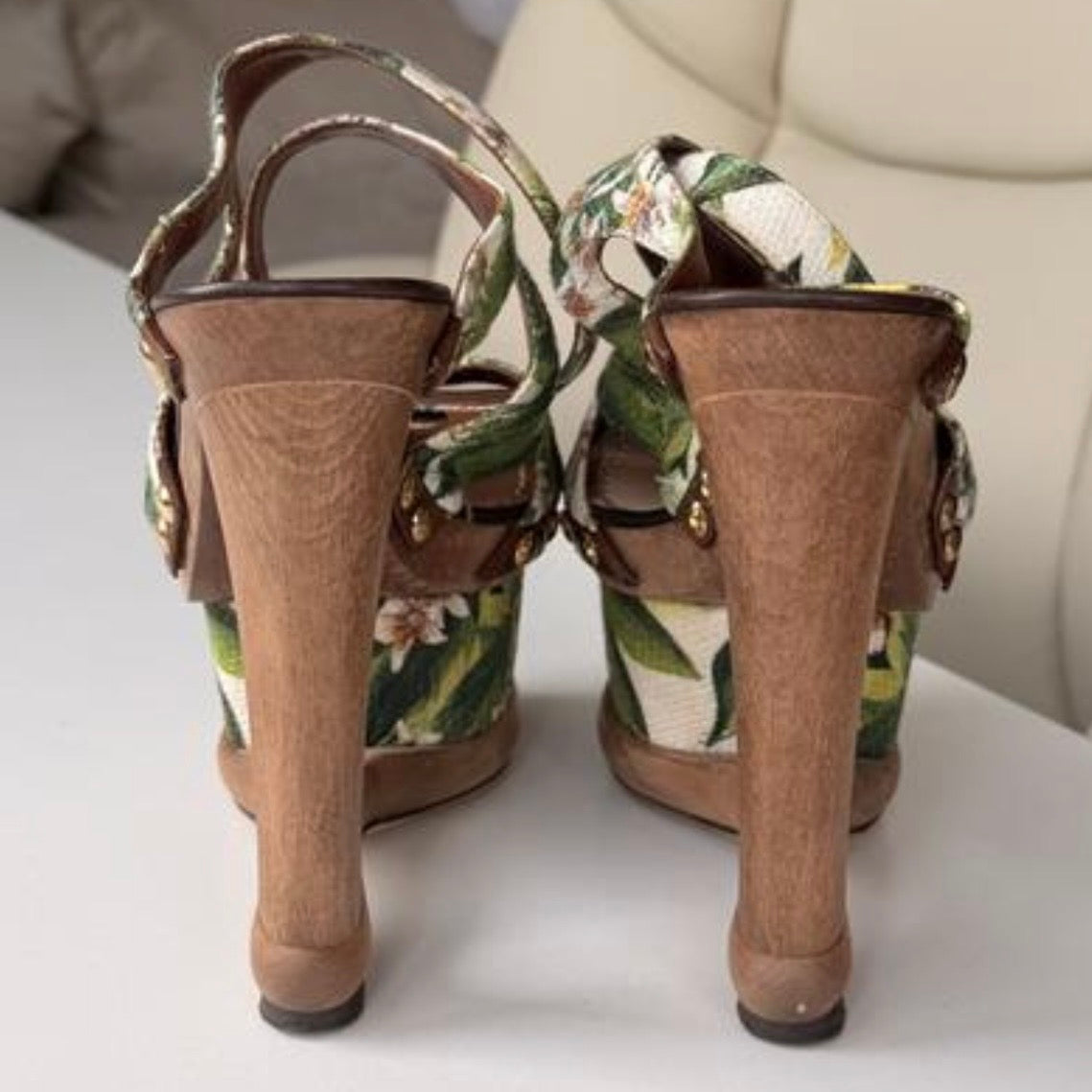 Dolce Gabbana Vintage Floral Cut Out Wedge Heels — 37