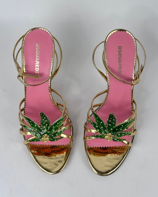 Dsquared2 Marija Leaf Gold Strap Sandals SS05 reissue for SS24 — 37