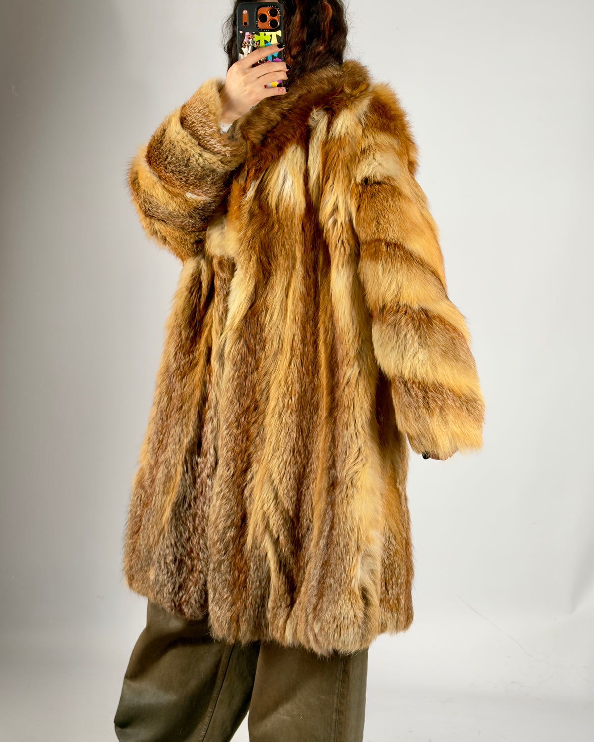 Vintage Red Fox Fluffy Fur Coat — M/XL