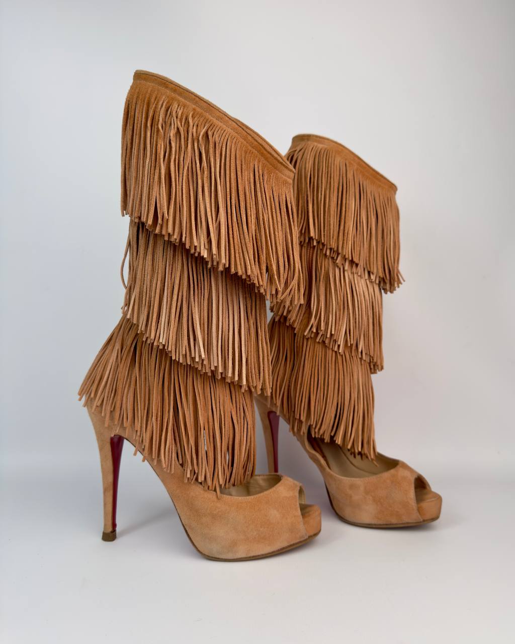 Christian Louboutin Spring 2009 Tina Peep Toe Fringe Boots — 37.5/38