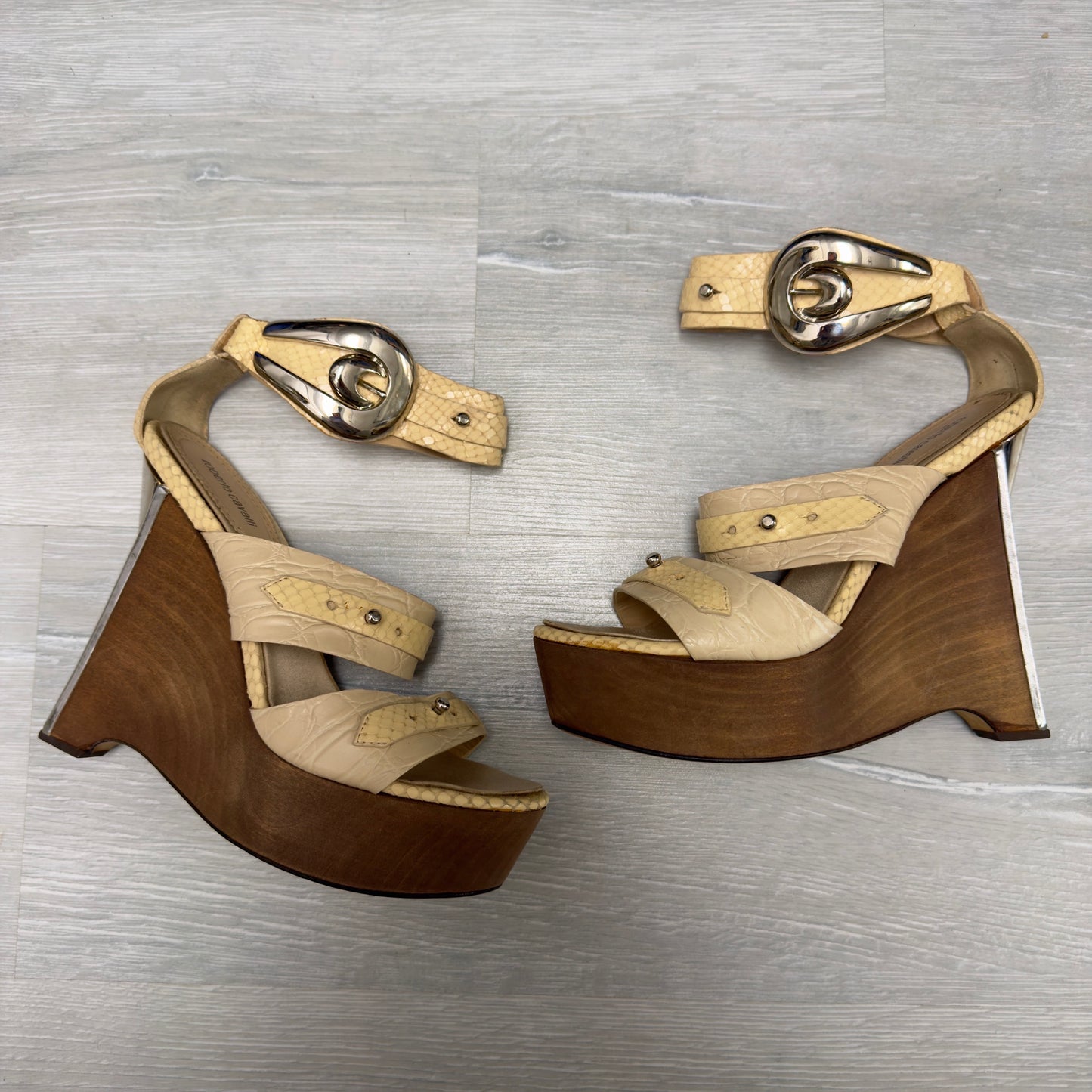 Roberto Cavalli S/S 2008 Wooden Wedge Platform Heels — 37