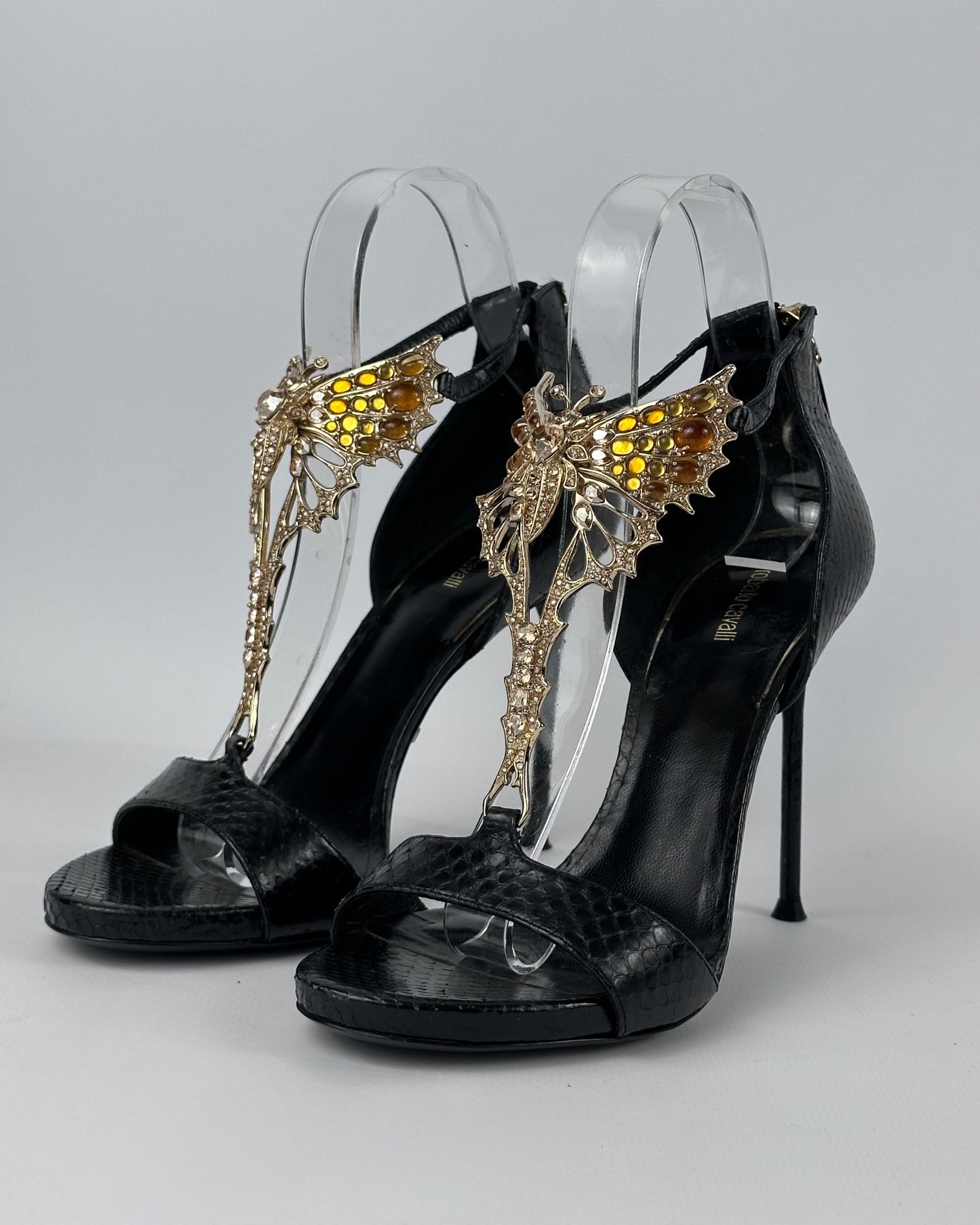 Roberto Cavalli Butterfly Gemstone Heels — 37