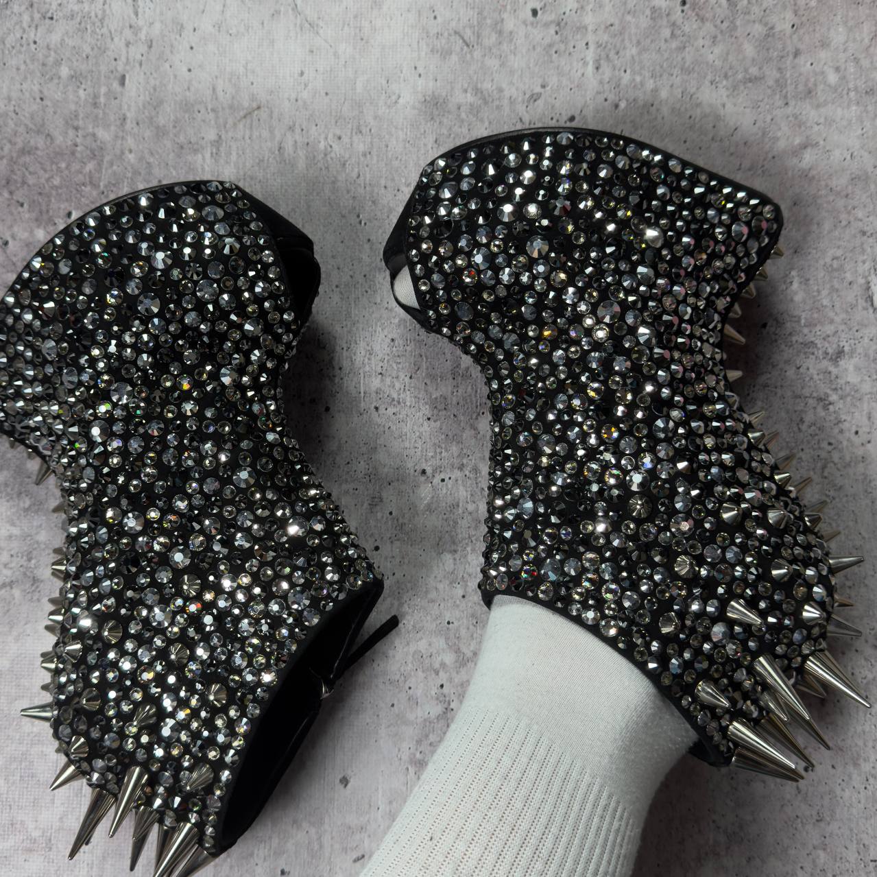 Zanotti Deadstock Rare Swarovski Crystals Spike Wedge Boots 40/40.5