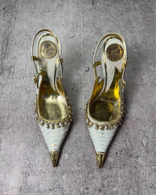 Hamlet Couture Italian Rare Vintage Swarovski Leather Heels like new with box 37/37.5