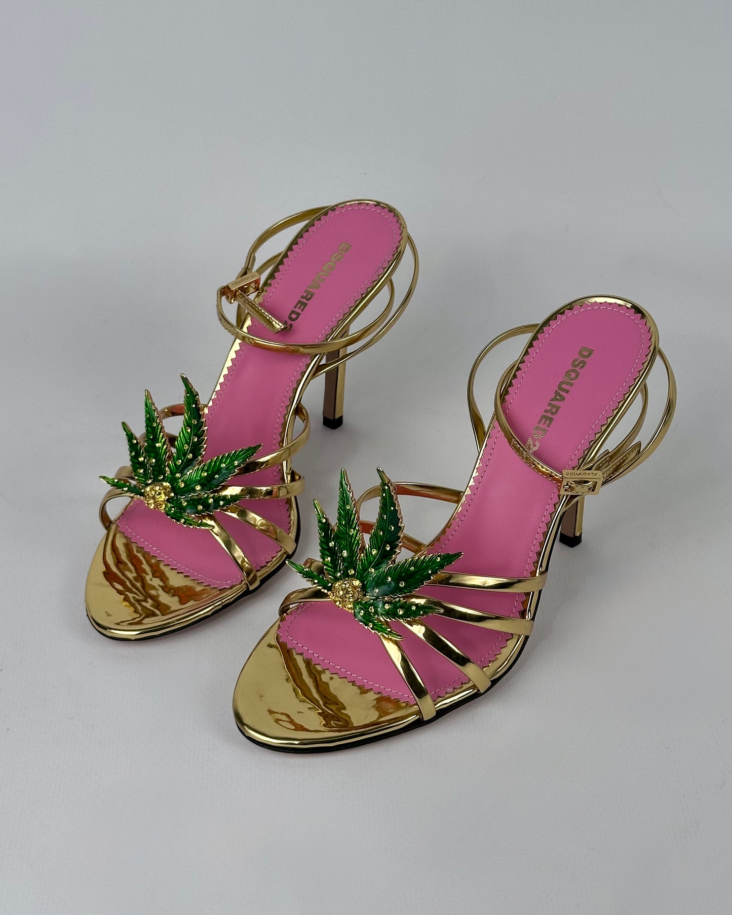 Dsquared2 Marija Leaf Gold Strap Sandals SS05 reissue for SS24 — 37, 38, 39