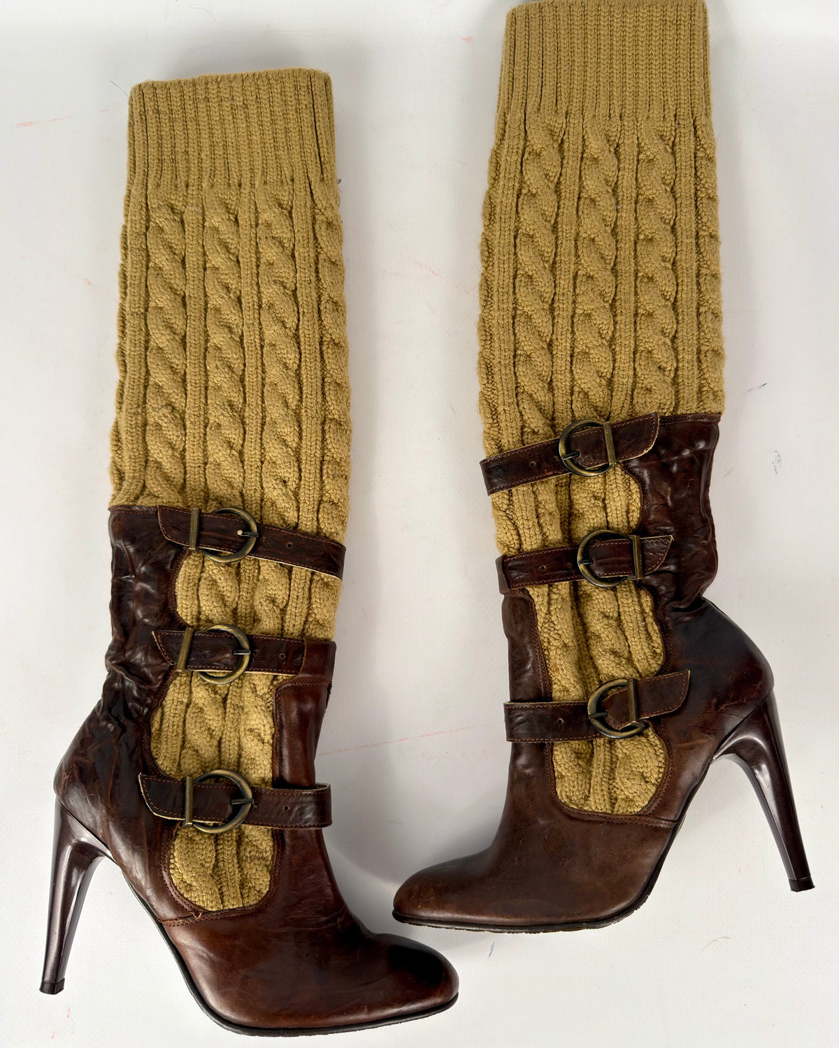 Vintage Italian Knit Buckle Leather Boots — 37
