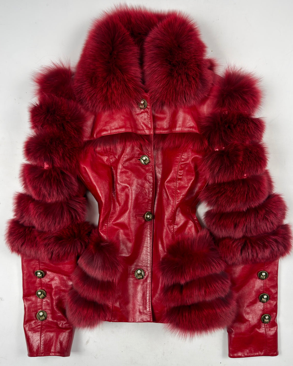 Vintage Red Fur Leather Jacket — S/M