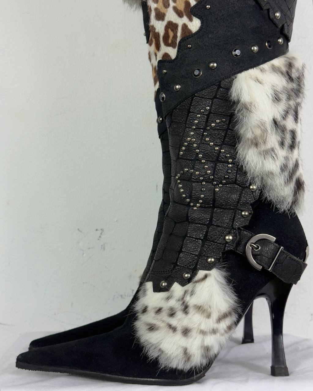 El Dantes Couture Leather Fur Vintage Boots 37