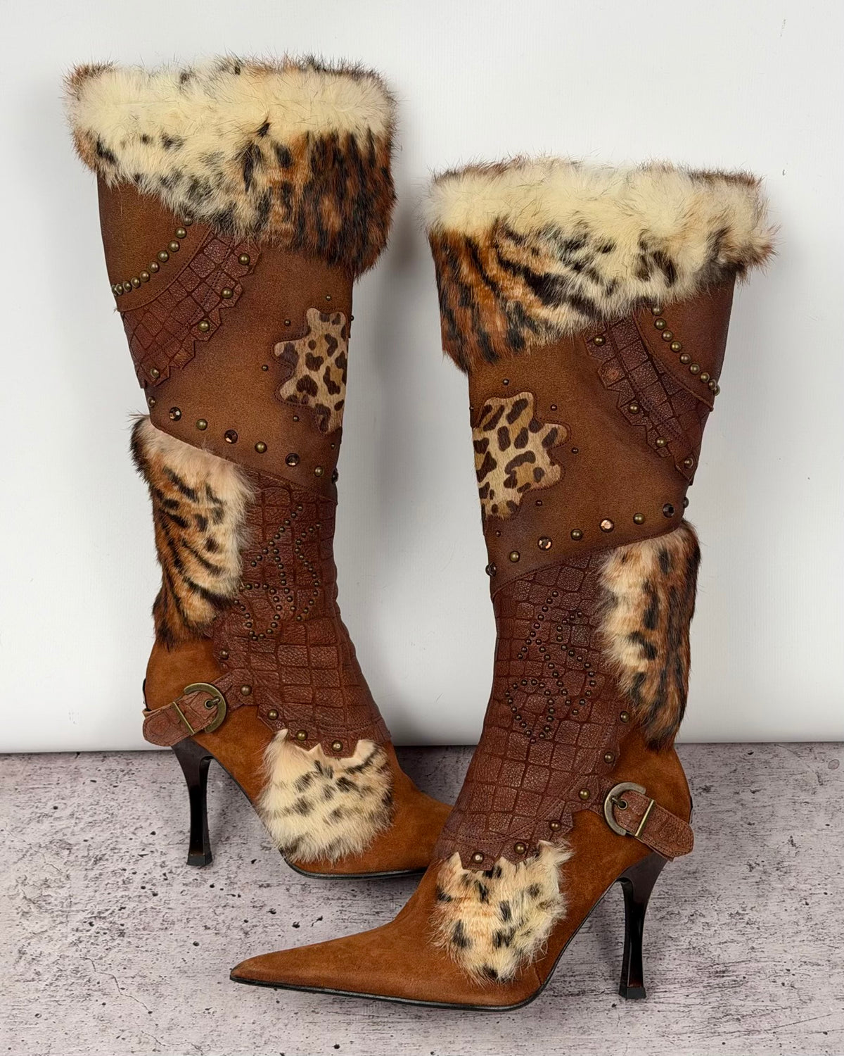 El Dantes Couture Vintage Fur Heel Boots — 37