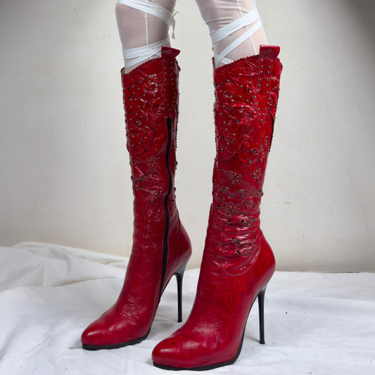 Vintage Red Butterfly Boots 38/39