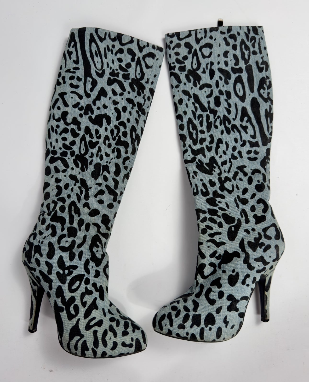 D&G Denim Leopard Boots — 37/37.5