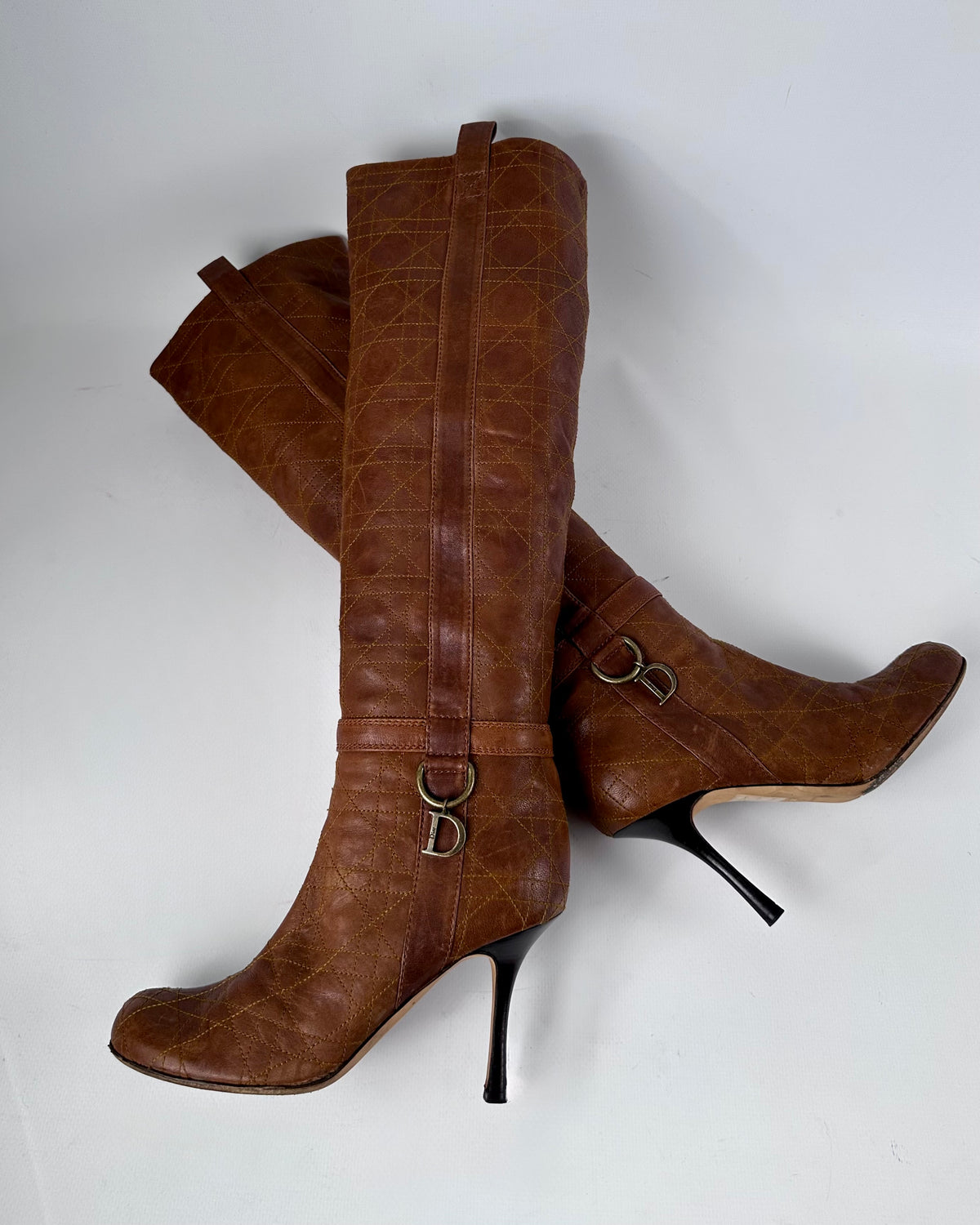 Christian Dior Vintage Brown Quilted Leather Boots — 38