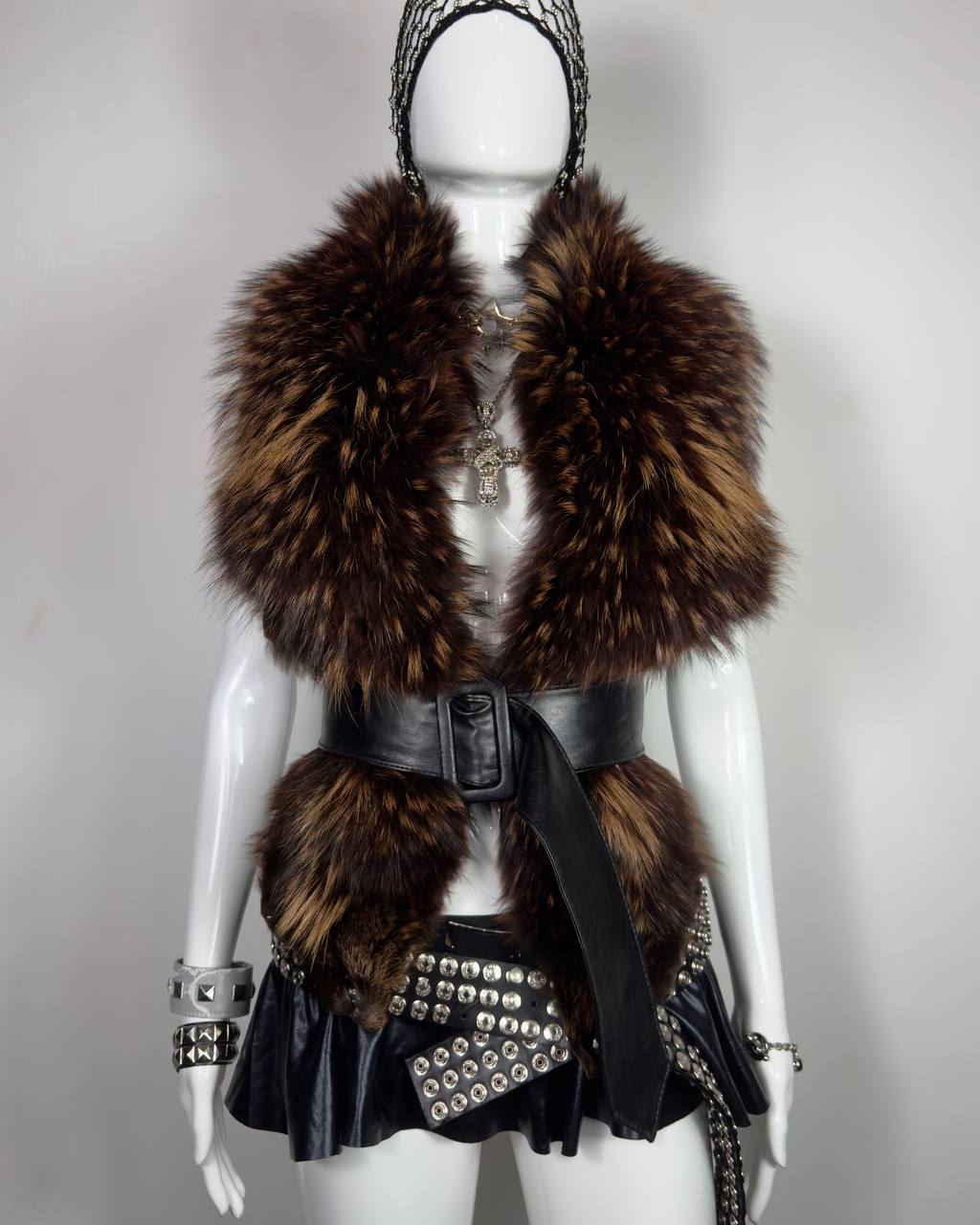 Vintage Fox Fur Top Cape with Belt
