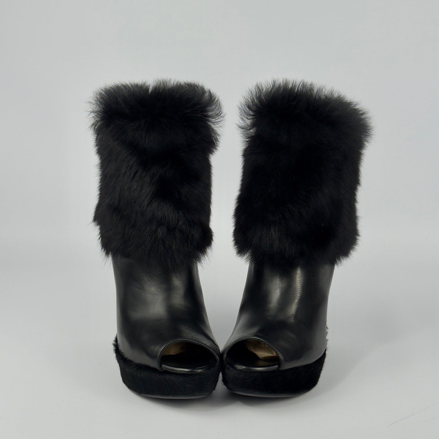 Prada Vintage Fur Wedge Peep Toe Booties — 36.5