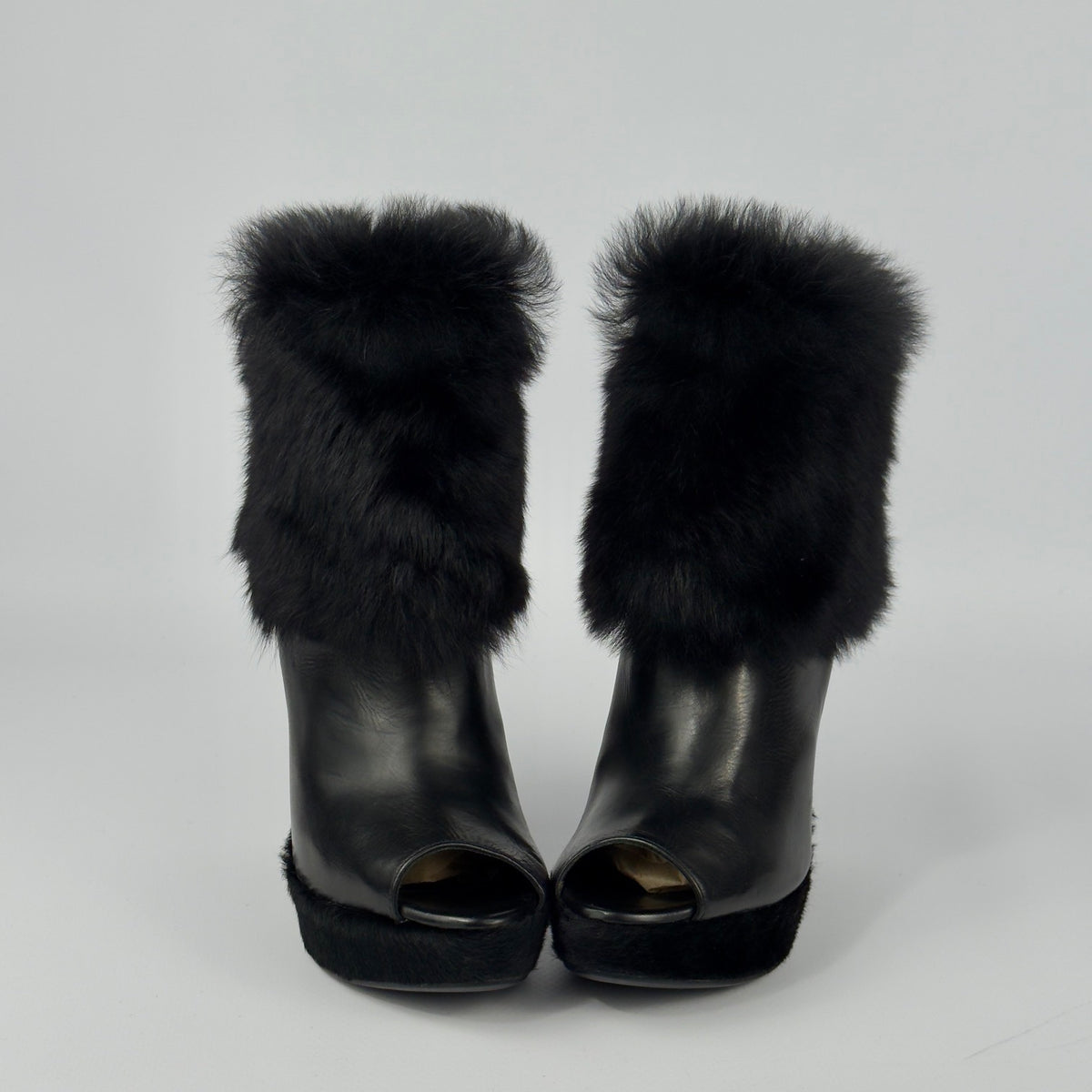 Prada Vintage Fur Wedge Peep Toe Booties — 36.5