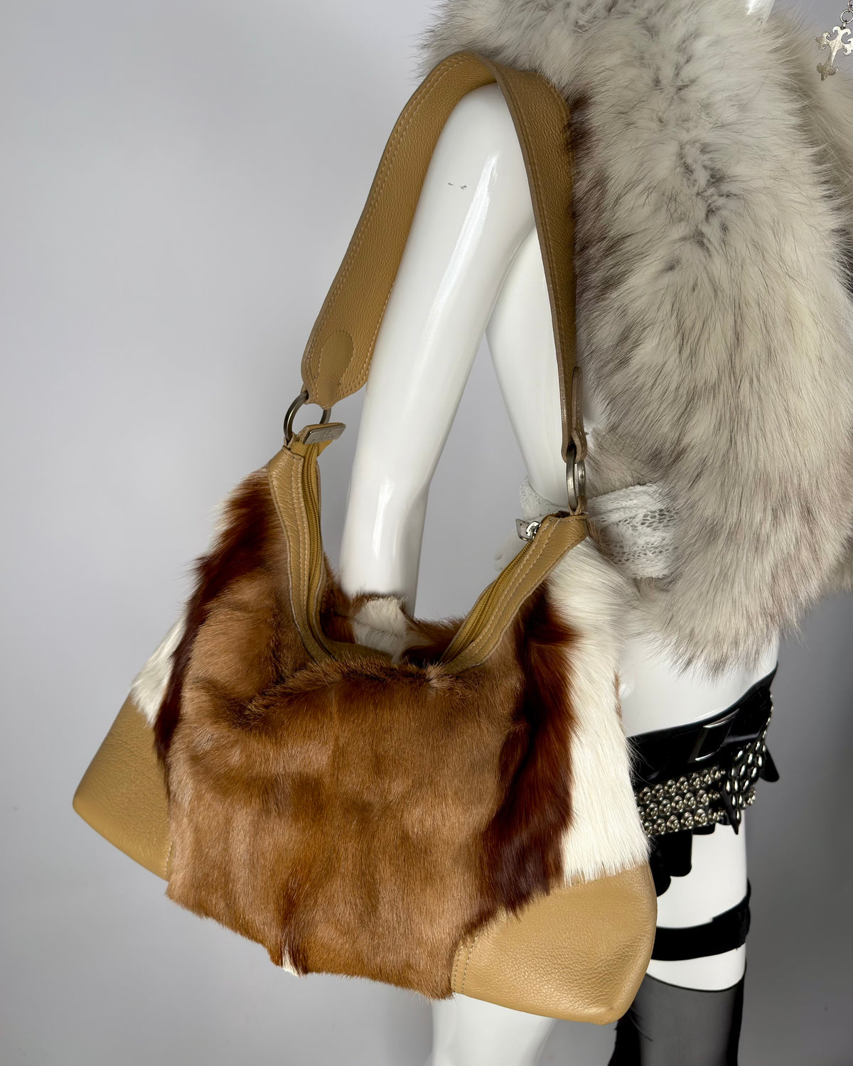 Vintage Cowhide Mohawk Fur Leather Bag