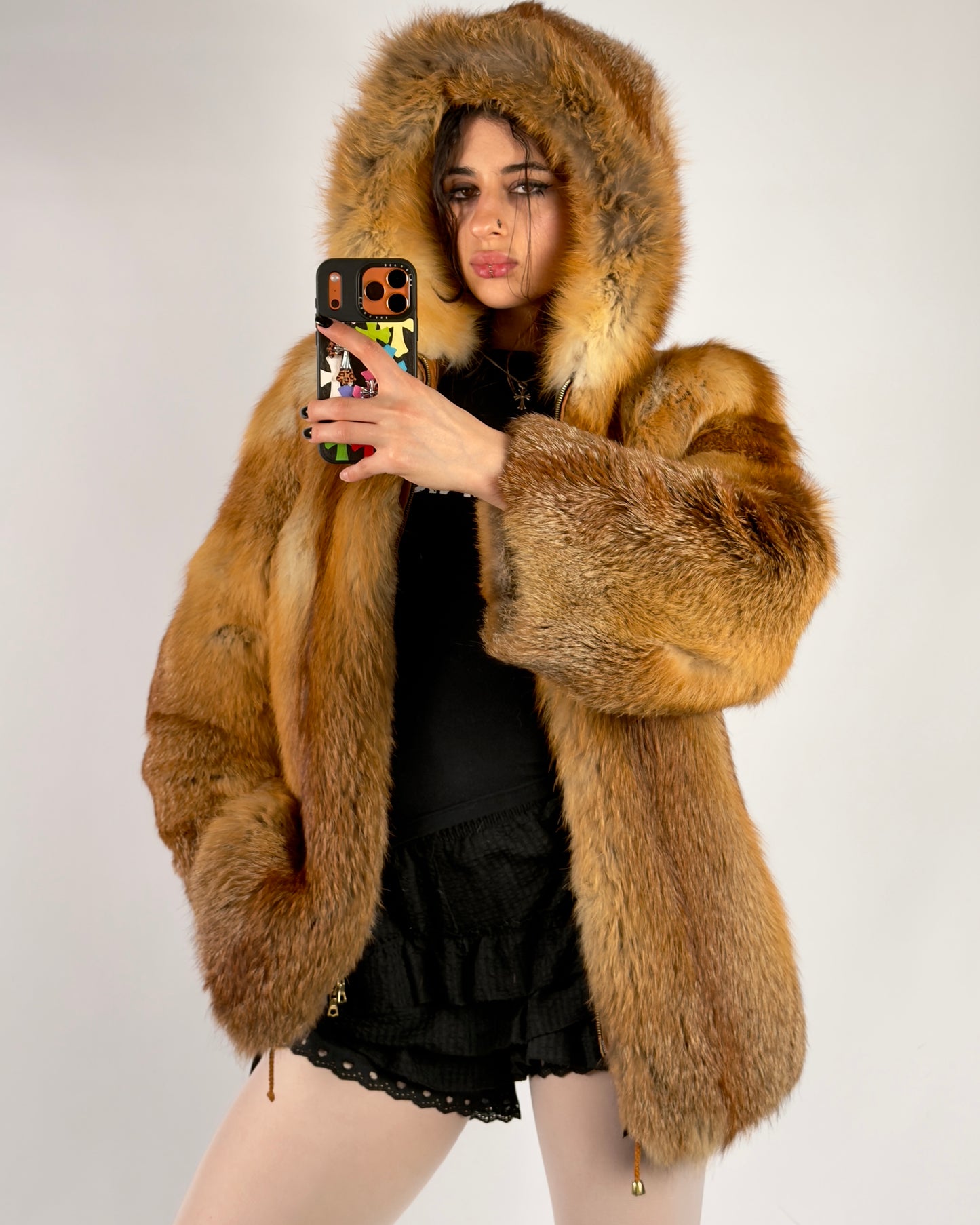 Vintage Fox Hooded Fur Jacket  — XS/M