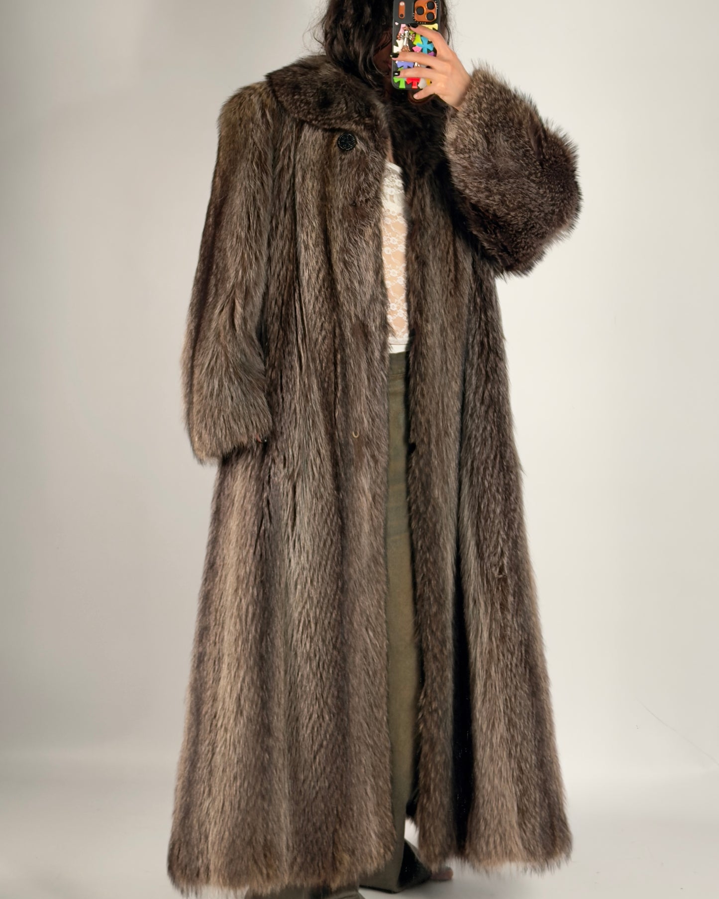 Vintage Brown Long Fur Coat — S/L