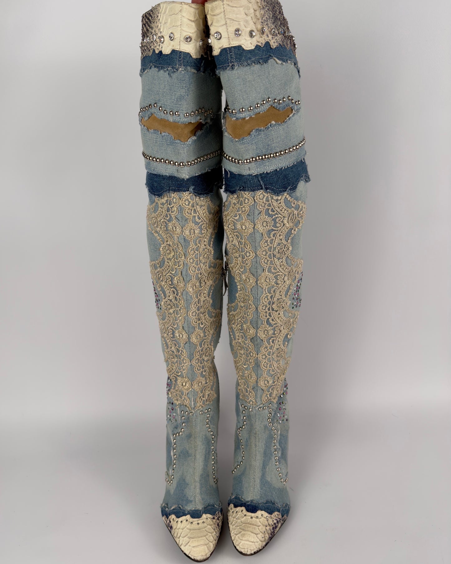 El Dante’s Couture Vintage Denim Boots — 38/39