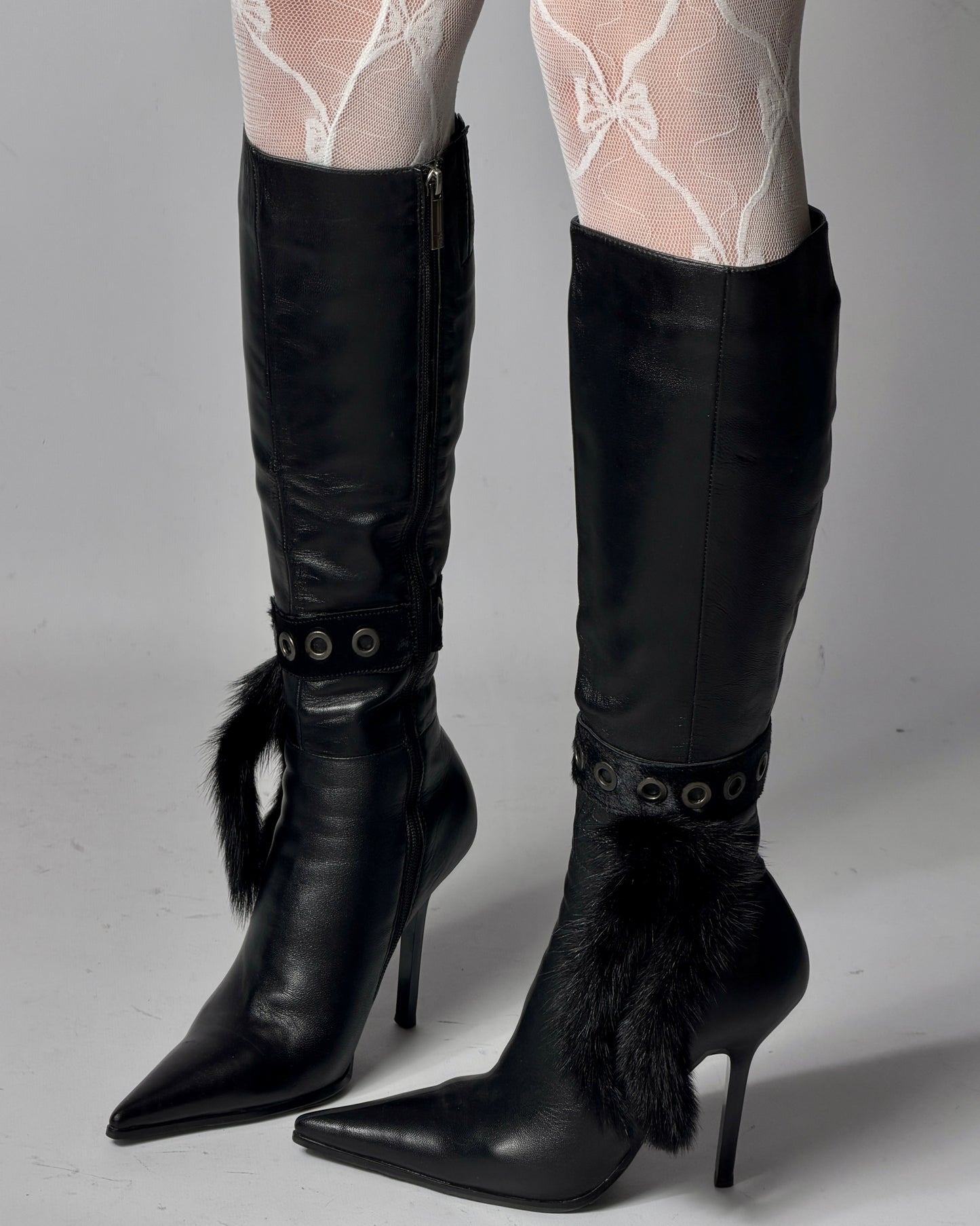 Vintage Italian Leather Fur Boots —38/38.5