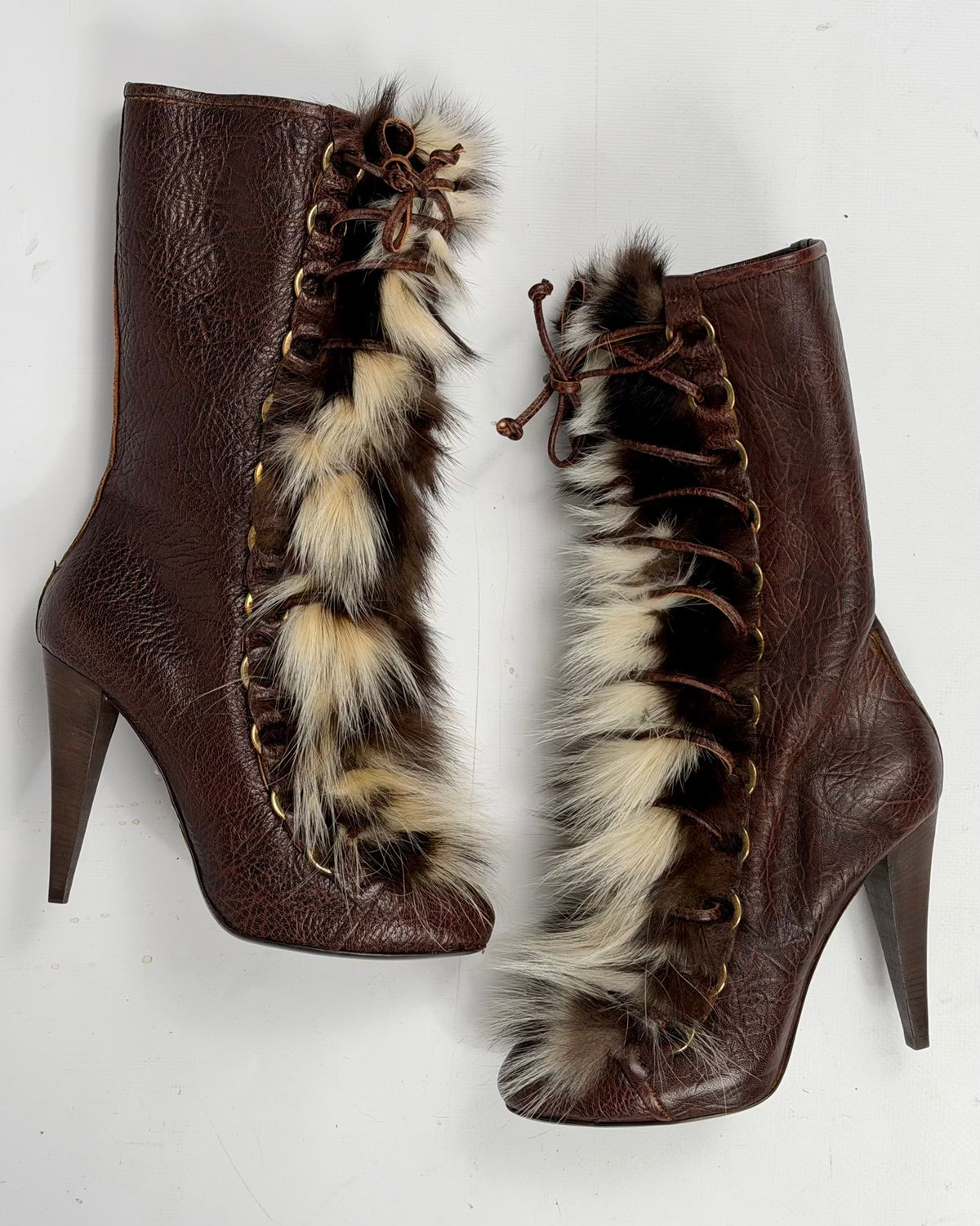 Roberto Cavalli Vintage Leather Fur Boots — 39