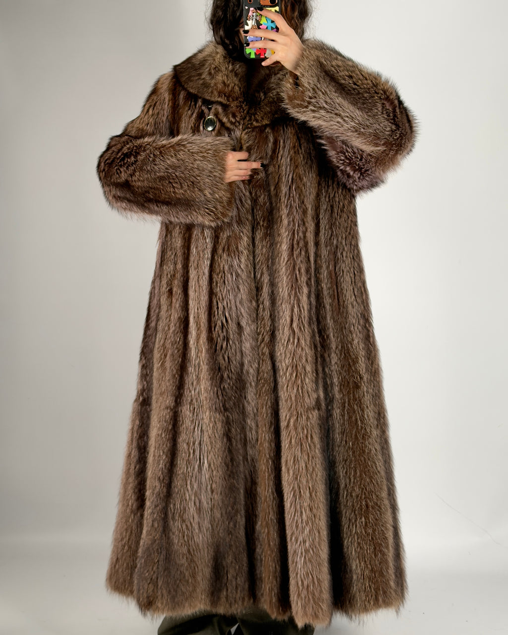 Vintage Brown Fur Coat — M/XL