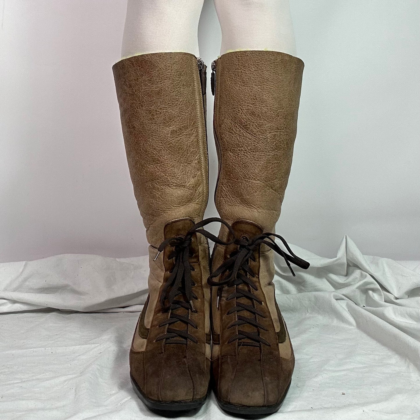 Vintage Suede Lace Up Moto Boots 37.5