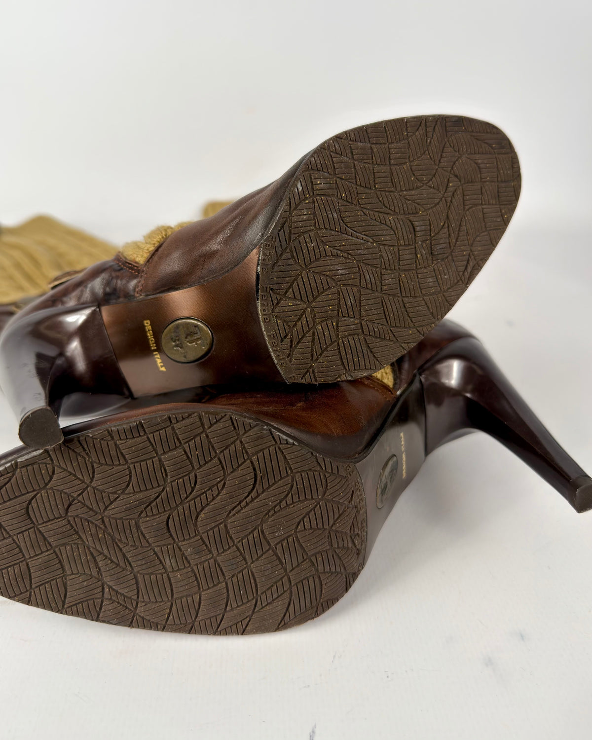 Vintage Italian Knit Buckle Leather Boots — 37