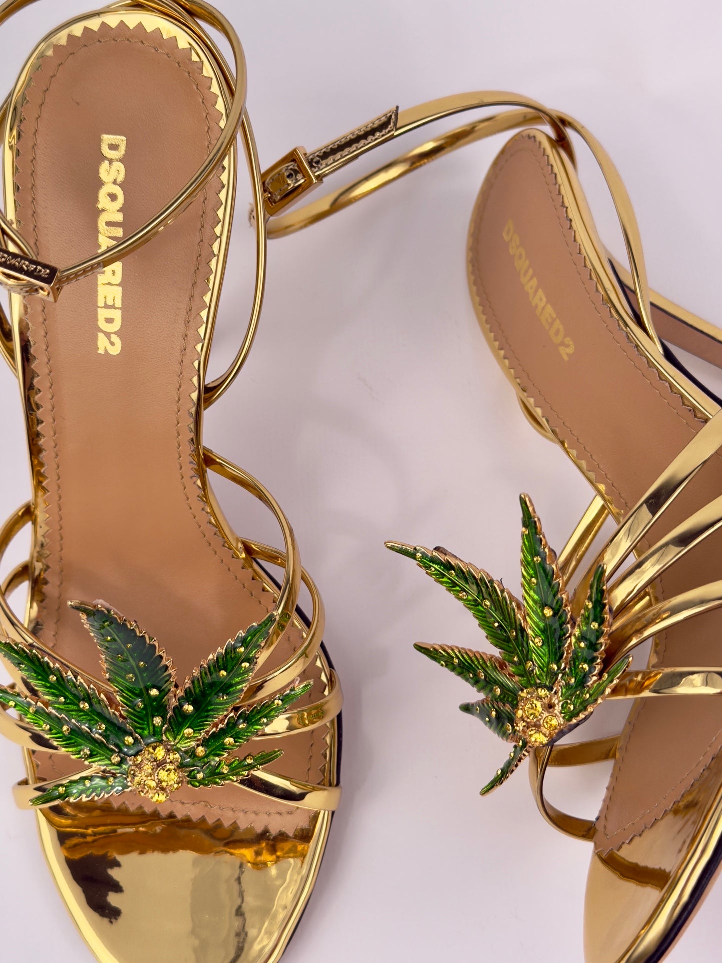 Dsquared2 Marija Leaf Gold Strap Sandals SS05 reissue for SS24 — 37.5/38