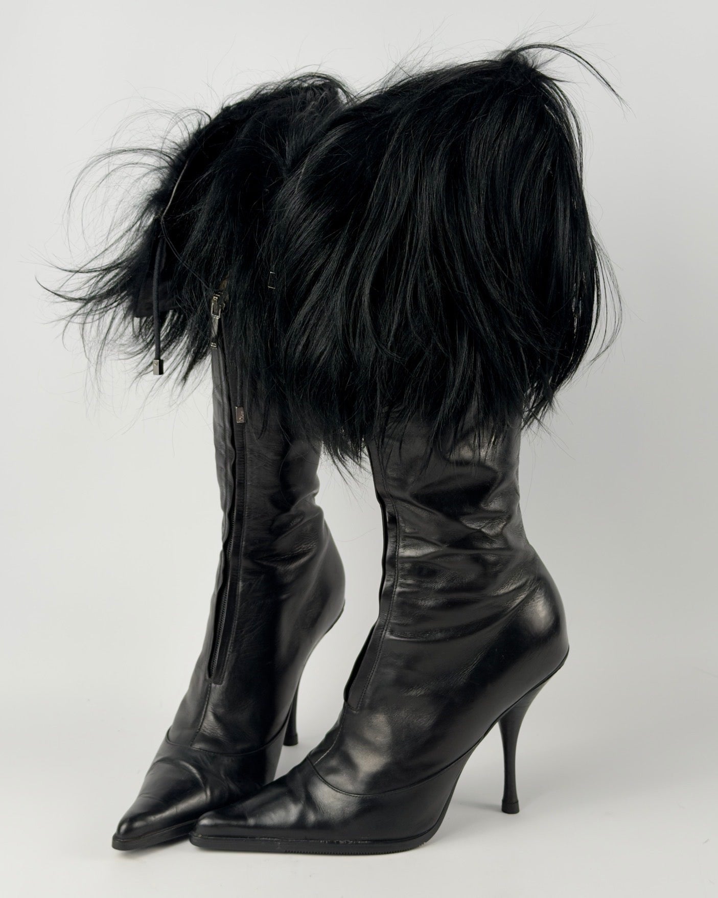 Christian Dior FW2003 by John Galliano Black Fur Trim Boots — 38/38.5