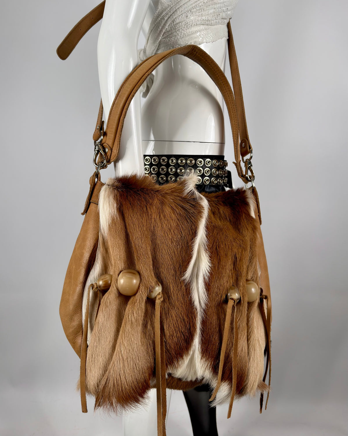 Vintage Cowhide Mohawk Fur Leather Bag