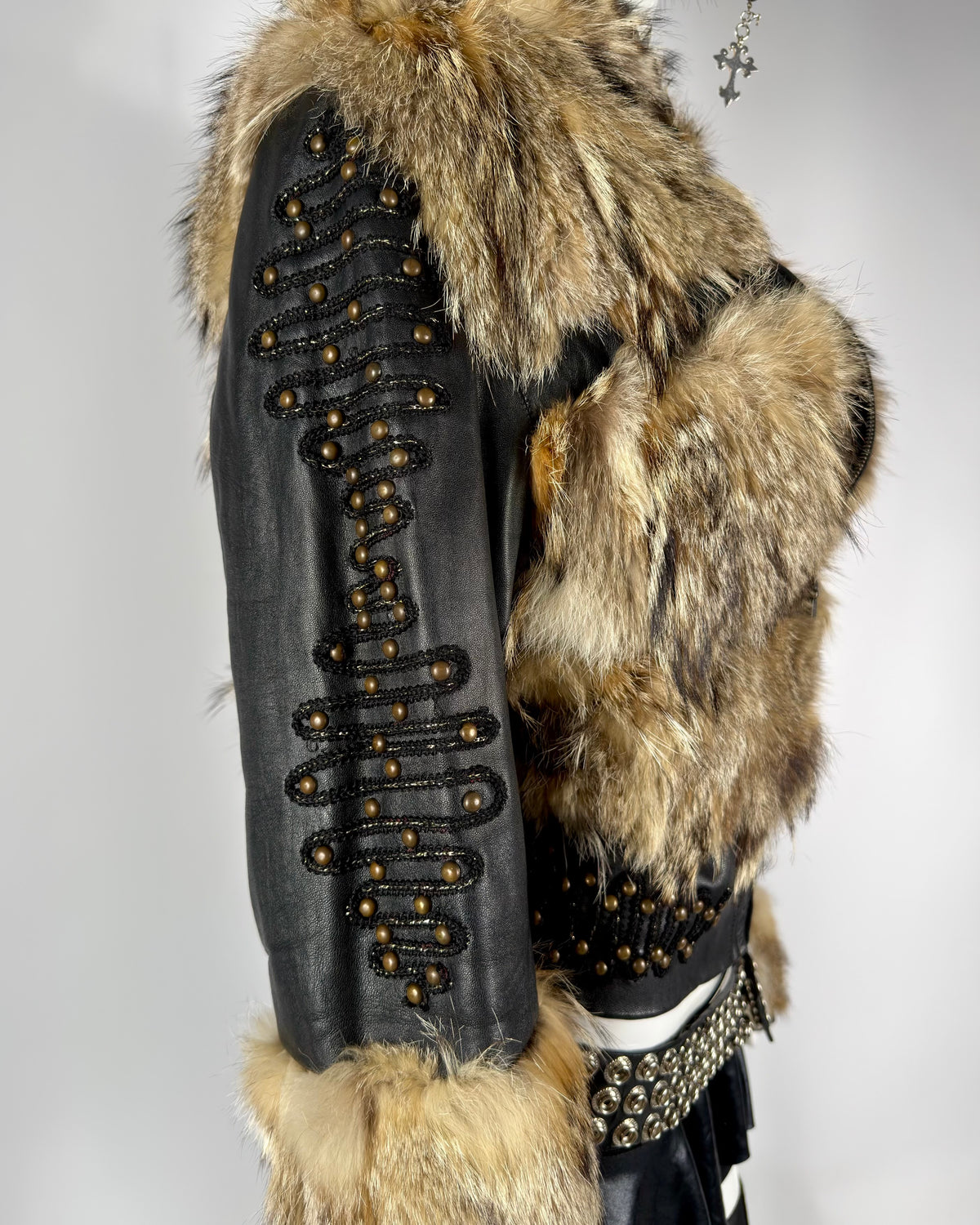 Vintage Fur Leather Studded Jacket — XS/S