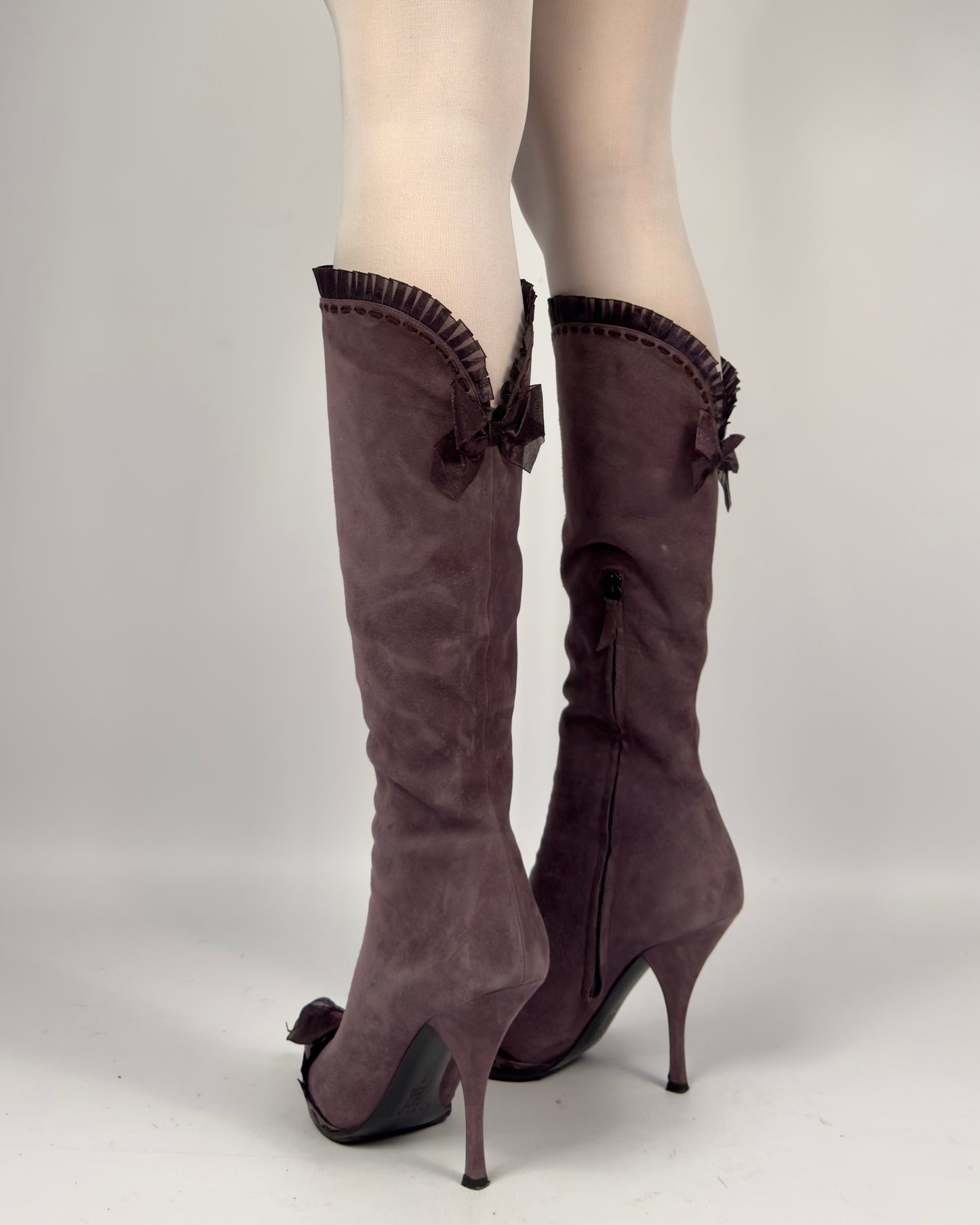 Casadei Vintage Suede Bows Boots — 37/37.5