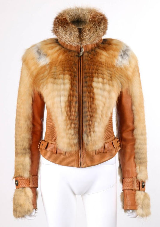 Roberto Cavalli A/W 2007 Leather Genuine Fox Fur Moto Jacket